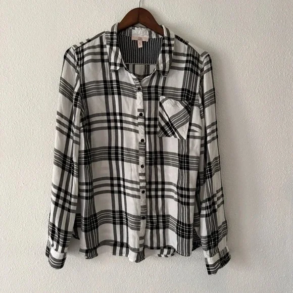 Como Vintage Plaid Flannel Button Down Shirt Black White Grungecore XL Cozy - Picture 12 of 14